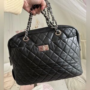 AUTHENTIC Rare Chanel Black Jumbo XL Coco Rain Bag in BLACK (duster included)